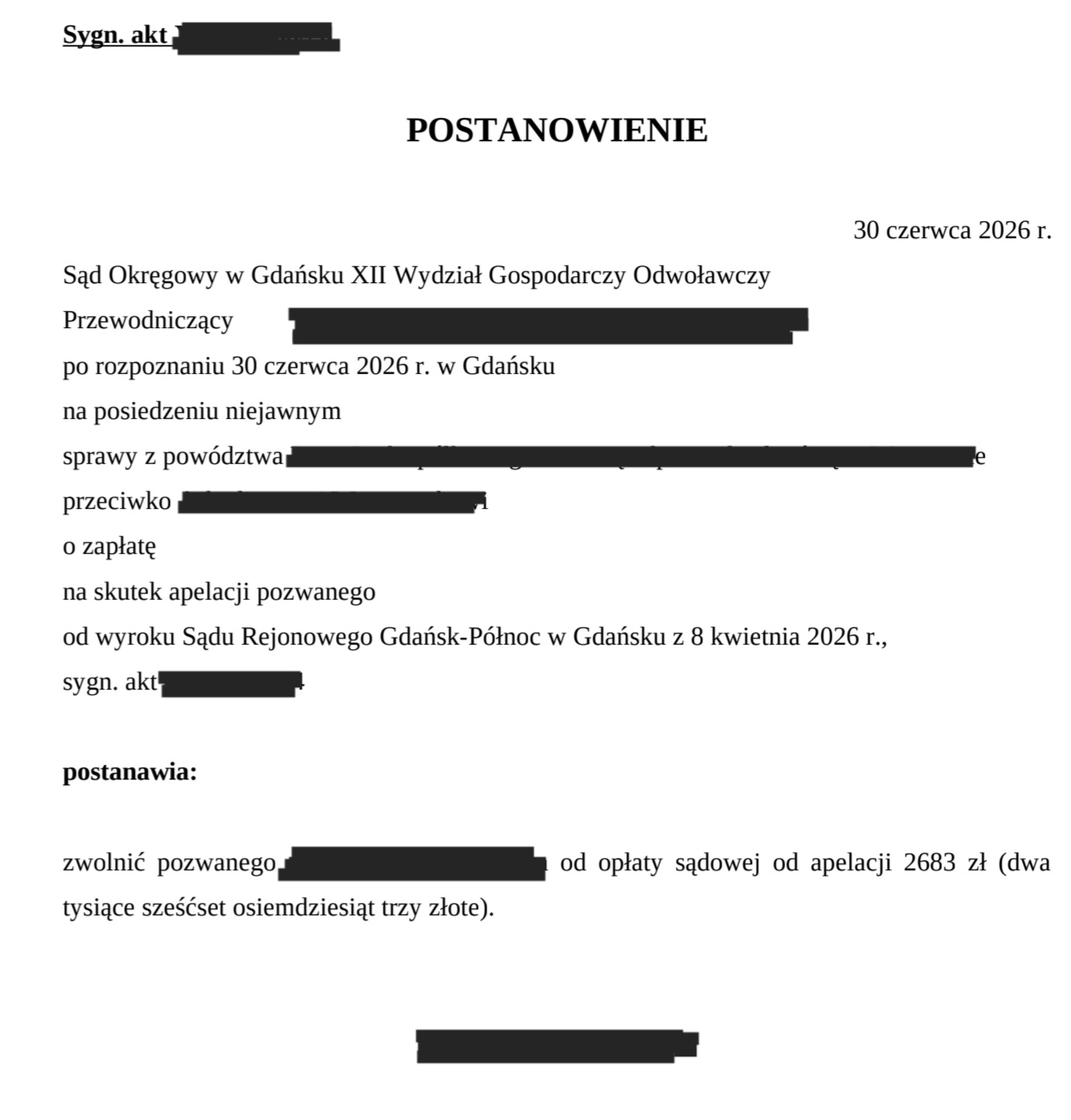 Zwolnienie z kosztów sądowych w zakresie opłaty od apelacji